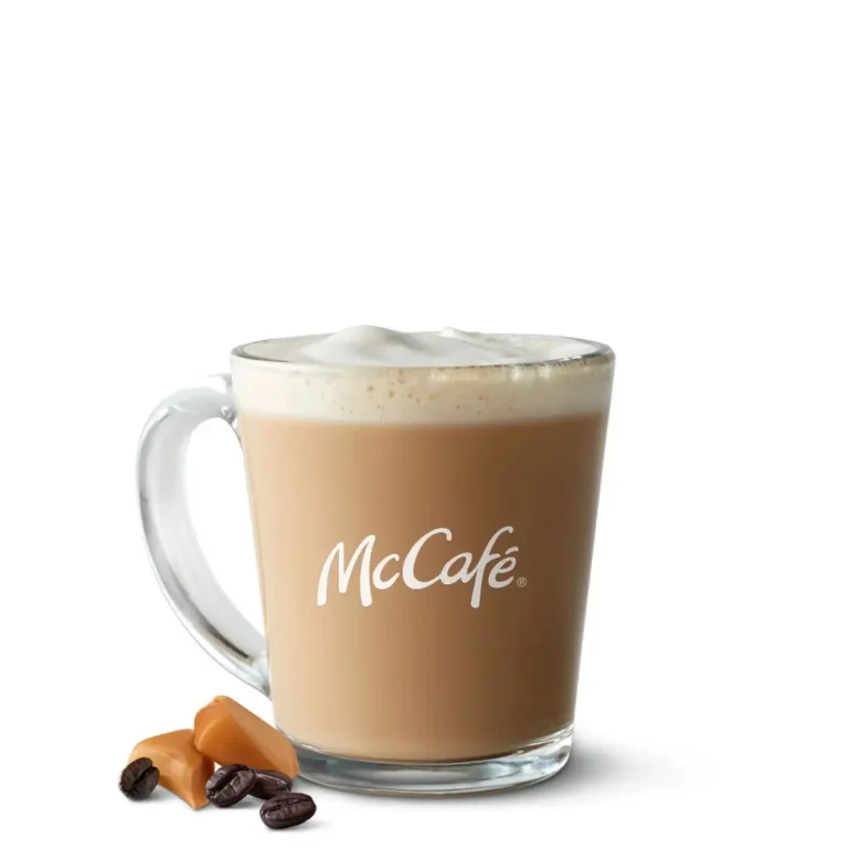 A McCafé® Caramel Latte blending espresso, steamed milk, and caramel flavor for a sweet, creamy coffee.