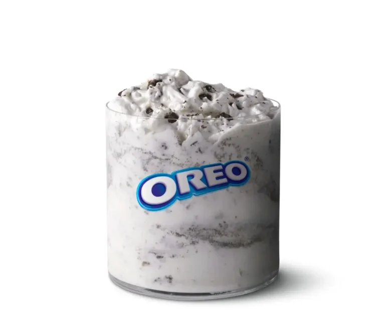 A McFlurry® with OREO® Cookies featuring creamy vanilla soft serve blended with crunchy OREO® cookie pieces.