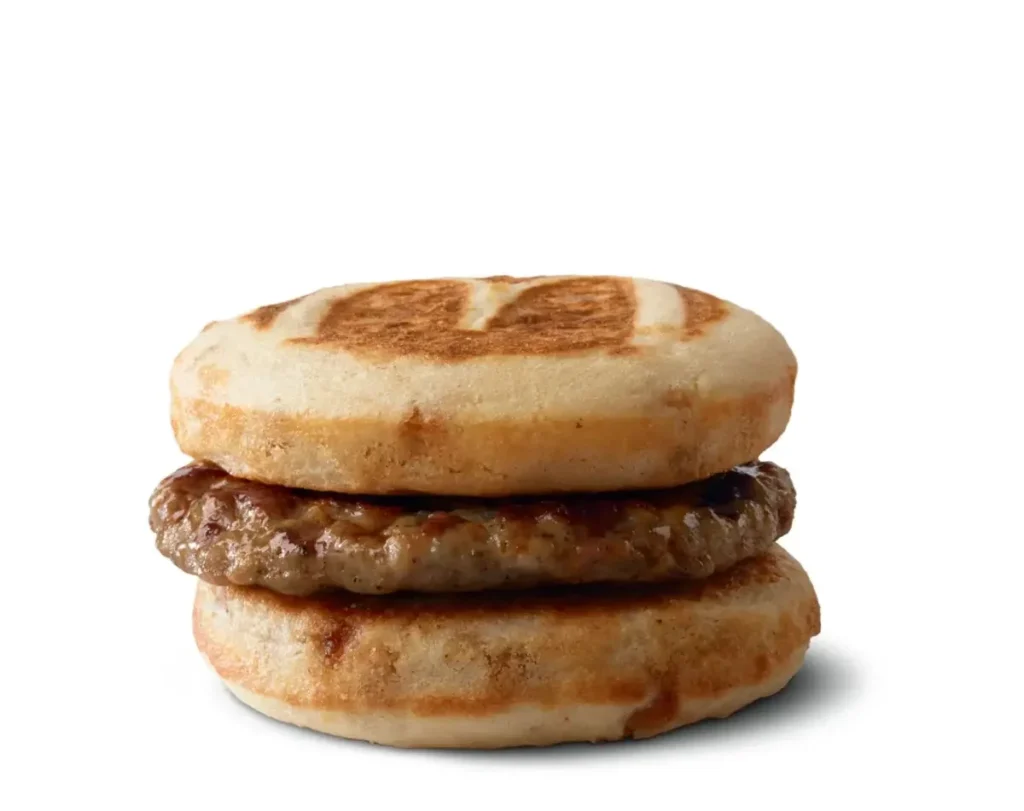 A savory sausage patty served between two sweet maple-flavored griddle cakes for a delicious sweet and savory breakfast.