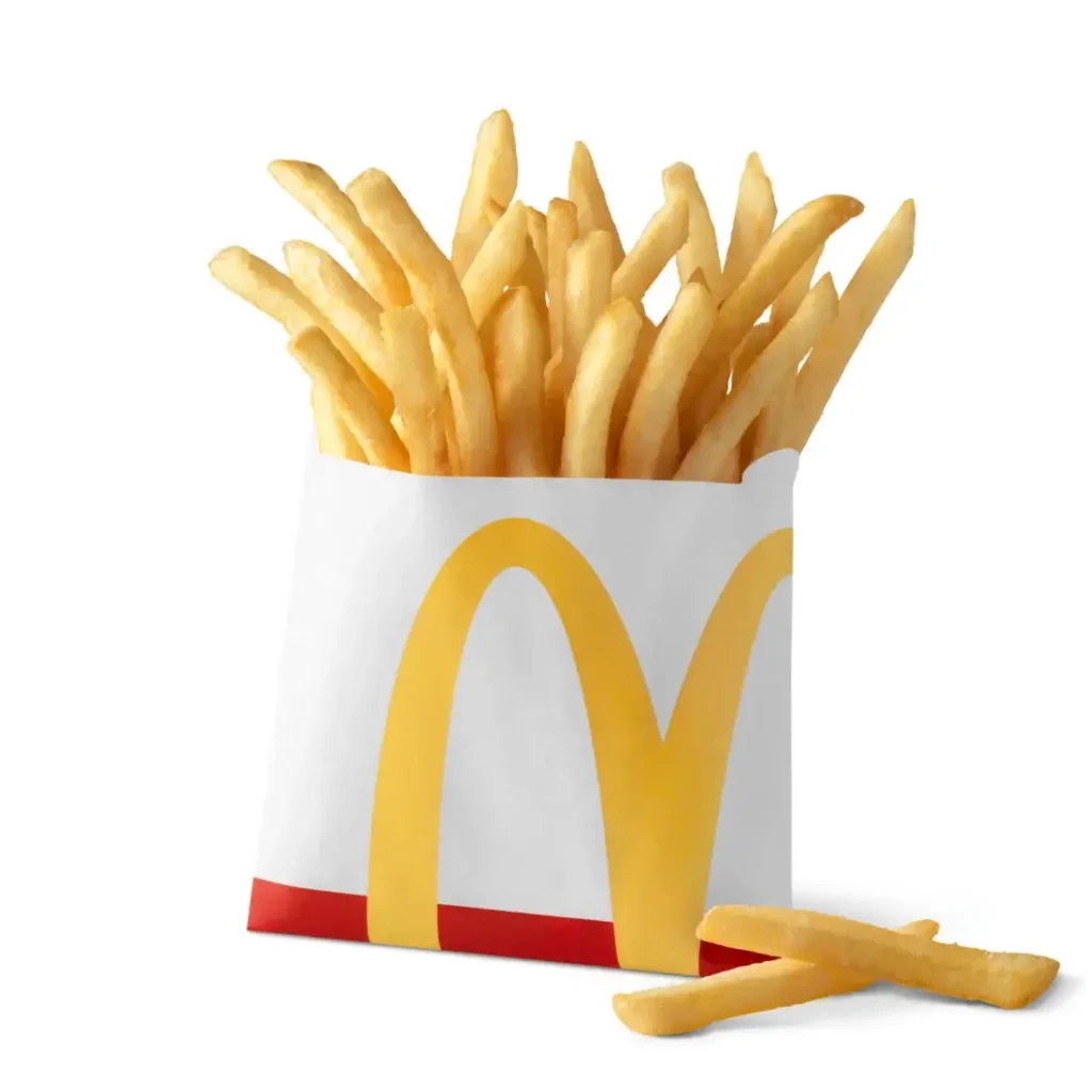 A serving of McDonald's World Famous Fries®, golden and crispy with a light sprinkling of salt.